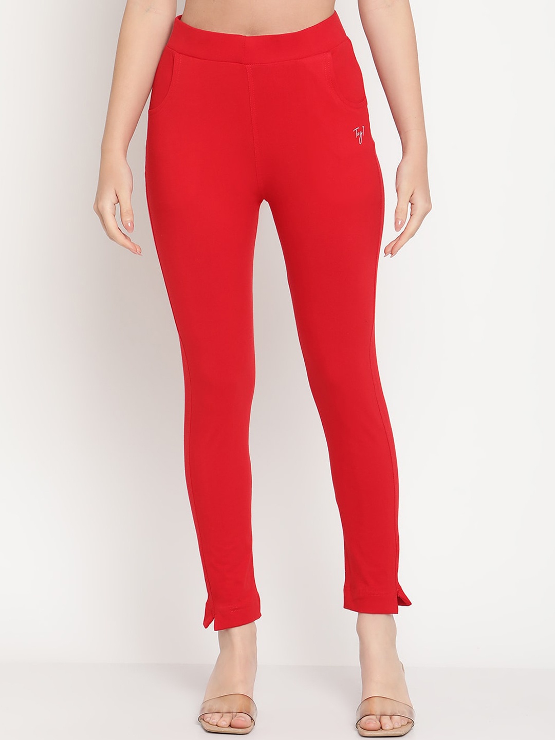 

TAG 7 Women Red Solid Ankle-Length Leggings
