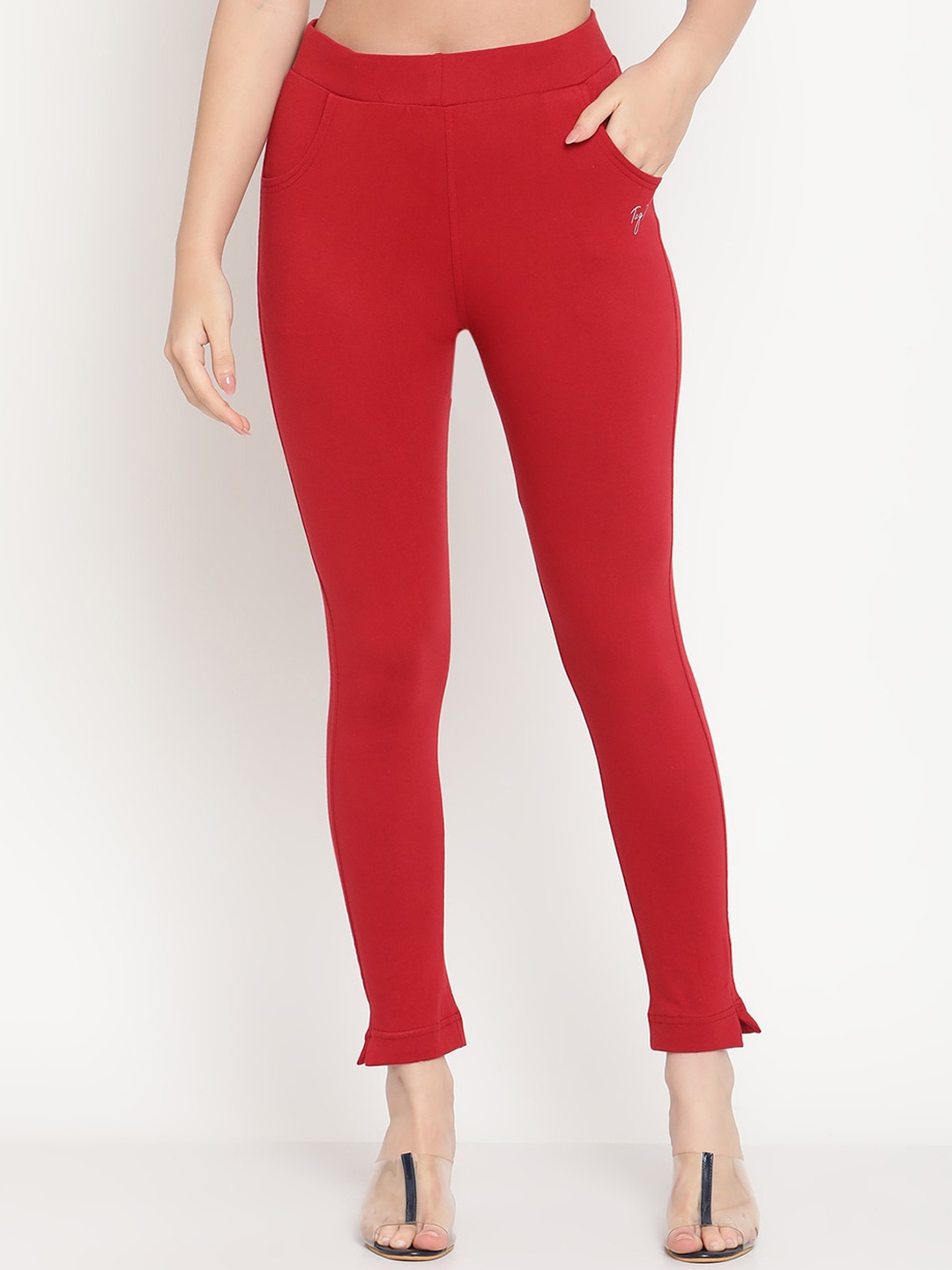 

TAG 7 Women Maroon Solid Ankle-Length Leggings