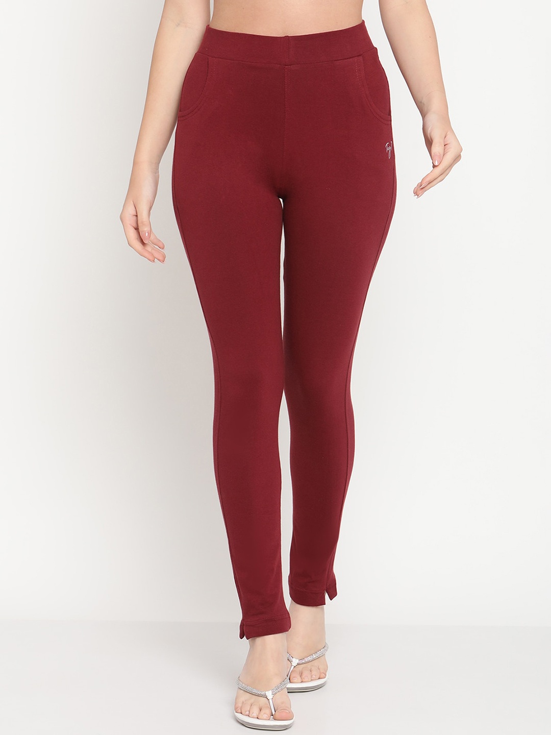

TAG 7 Women Maroon Solid Ankle Length Leggings