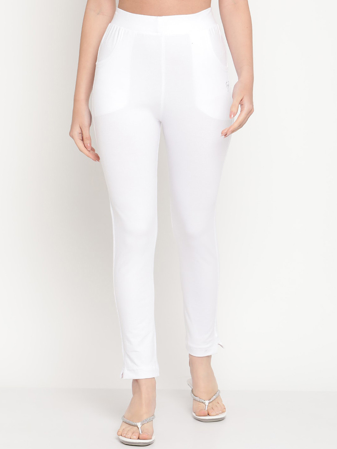 

TAG 7 Women White Solid Ankle Length Leggings