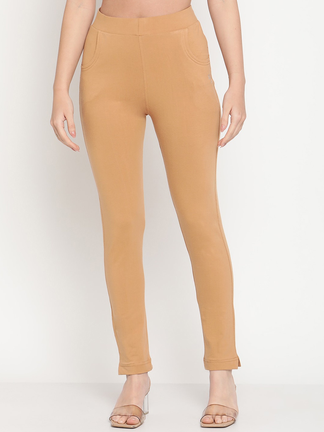 

TAG 7 Women Beige Solid Ankle-Length Leggings