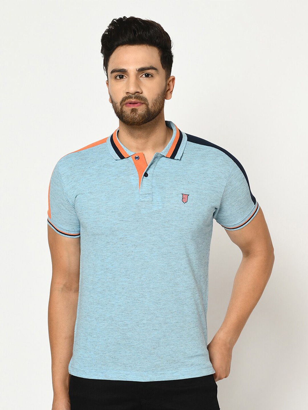 

Duke Men Blue Polo Collar Slim Fit Cotton T-shirt