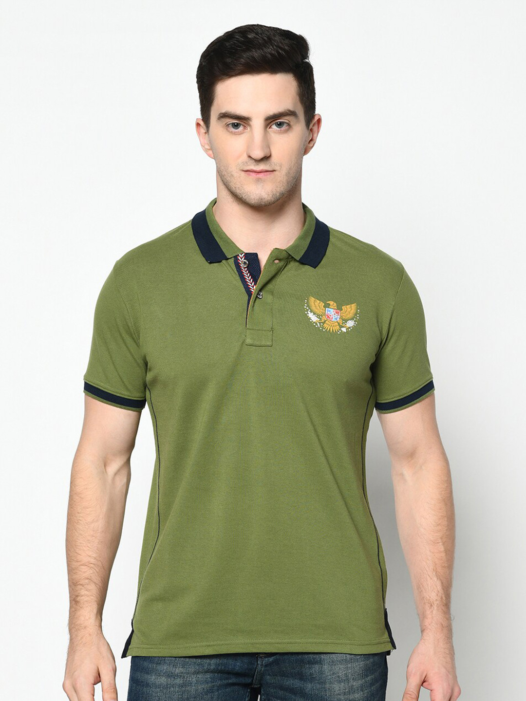 

Duke Men Green Polo Collar Slim Fit T-shirt