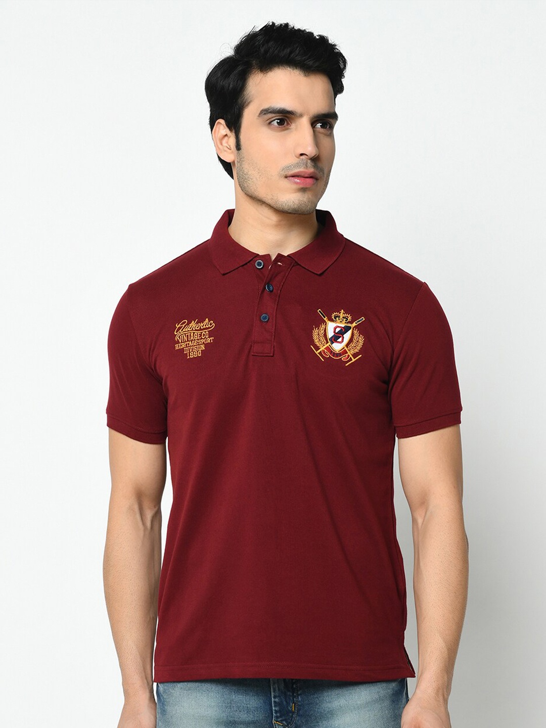 

Duke Men Maroon Polo Collar Slim Fit Cotton T-shirt
