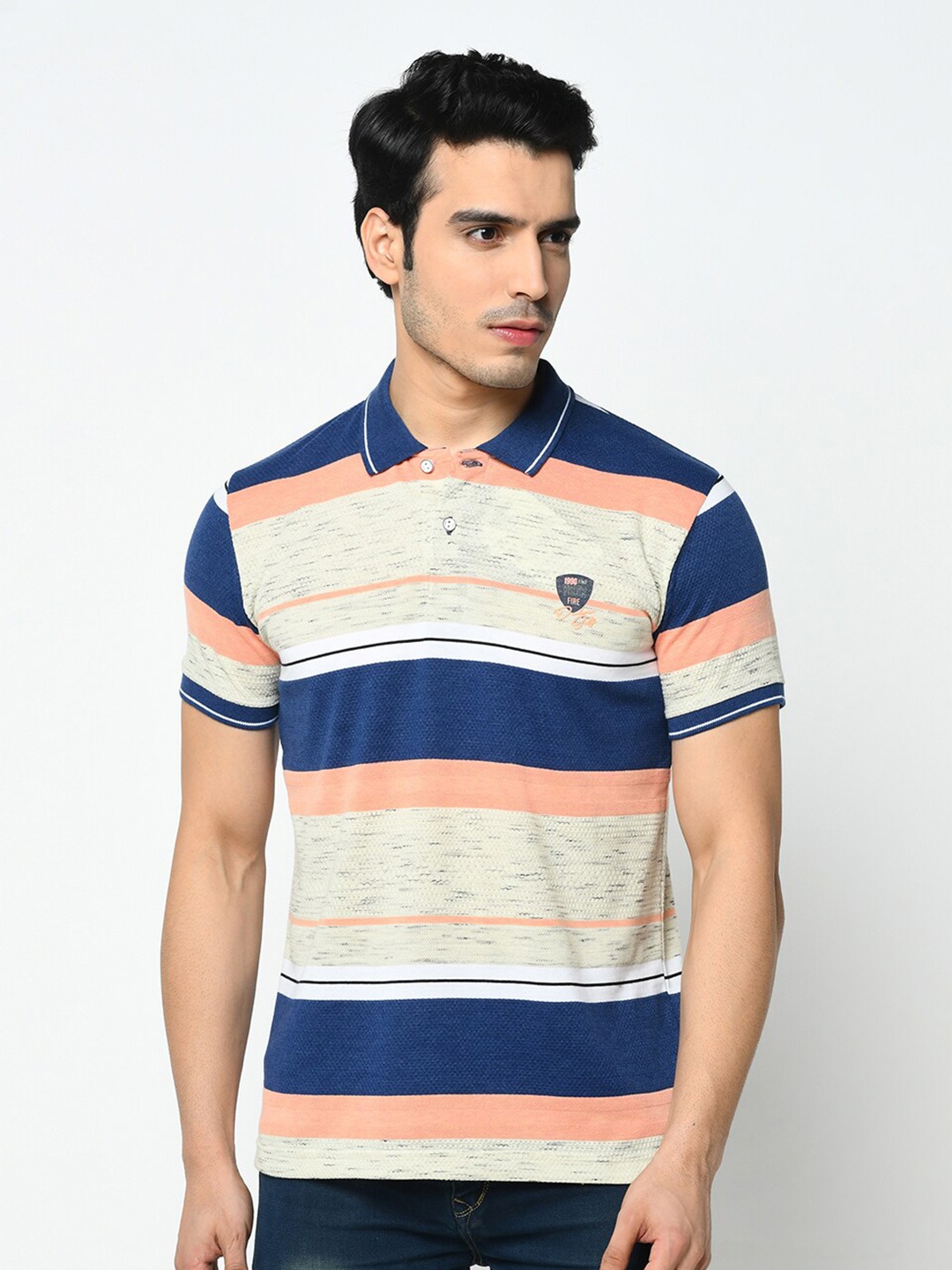 

Duke Men Multicoloured Striped Polo Collar Slim Fit T-shirt, Multi