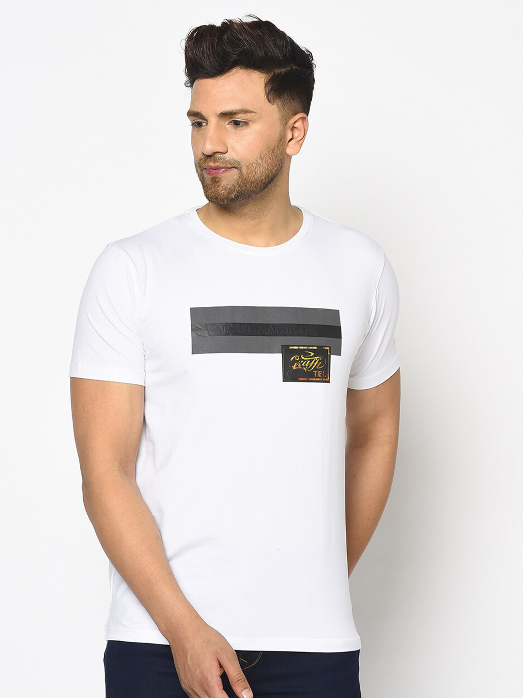 

Duke Men White Typography Printed Slim Fit Cotton T-shirt