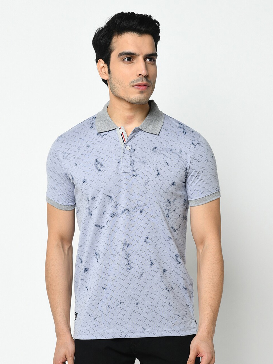 

Duke Men Blue Printed Polo Collar Slim Fit T-shirt