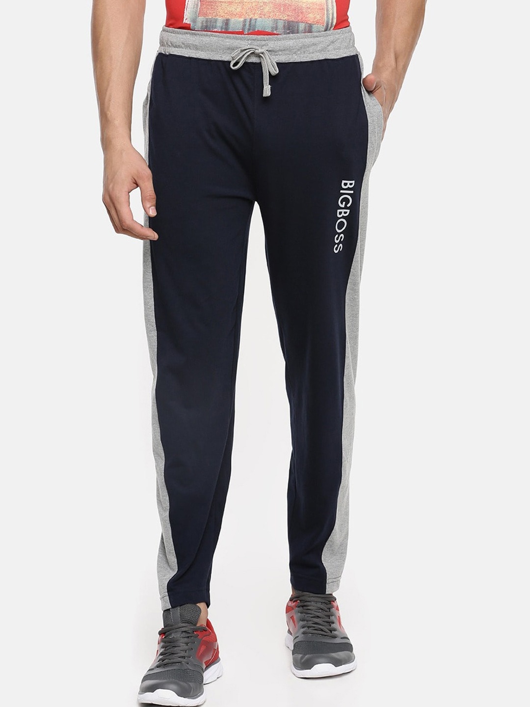 

Dollar Men Navy Blue & Grey Solid Cotton Track Pants