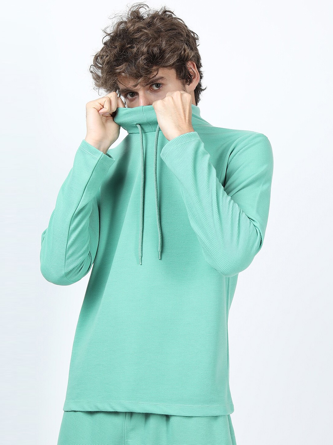 

KETCH Men Sea Green High Neck Structured Regular Fit T-shirt