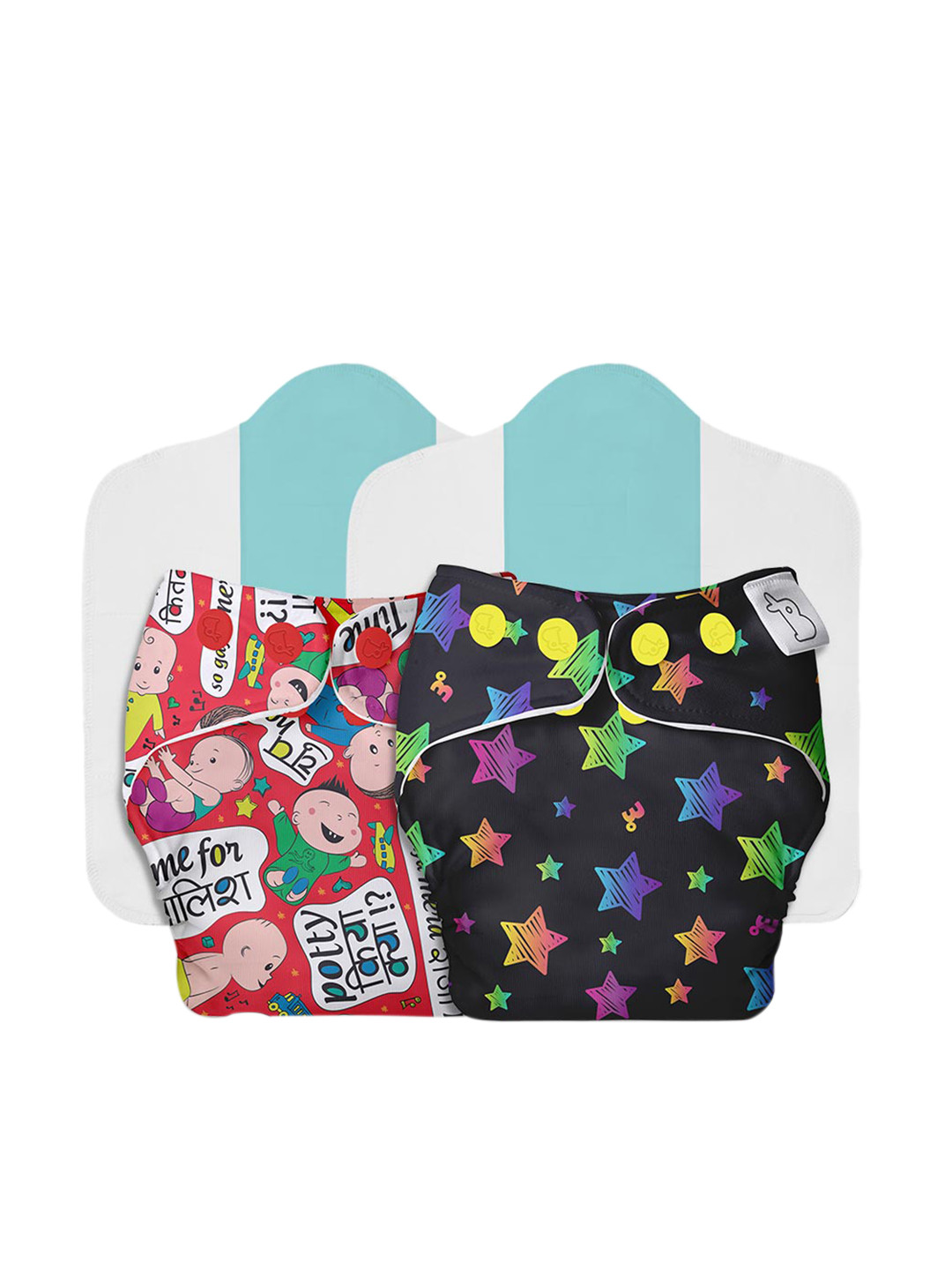 

SuperBottoms Kids Pack Of 2 Black & Red Printed Cloth Sustainable Diapers With Organic Soaker
