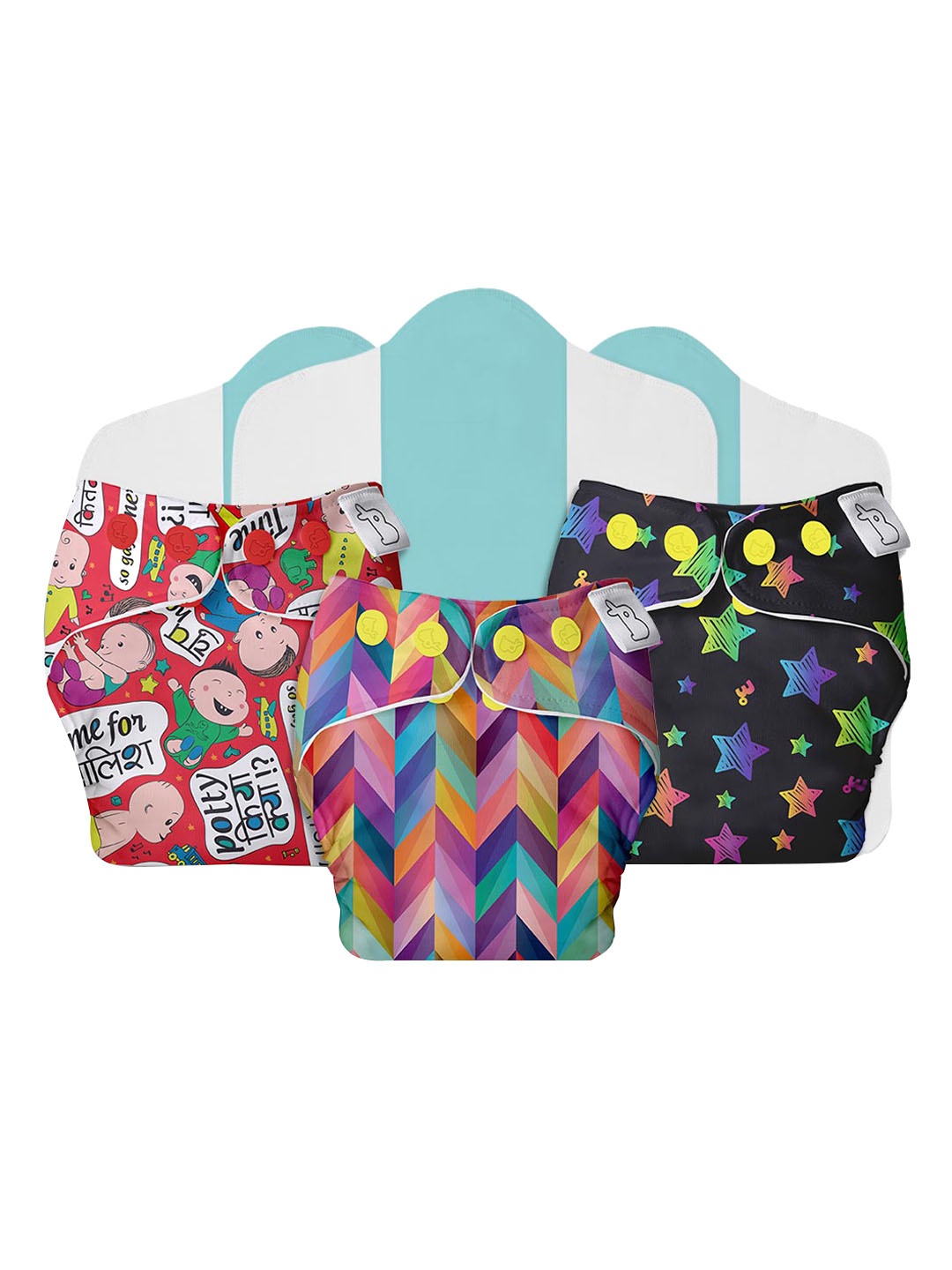 

SuperBottoms Infants Pack Of 3 Printed Cloth Sustainable Diapers, Red