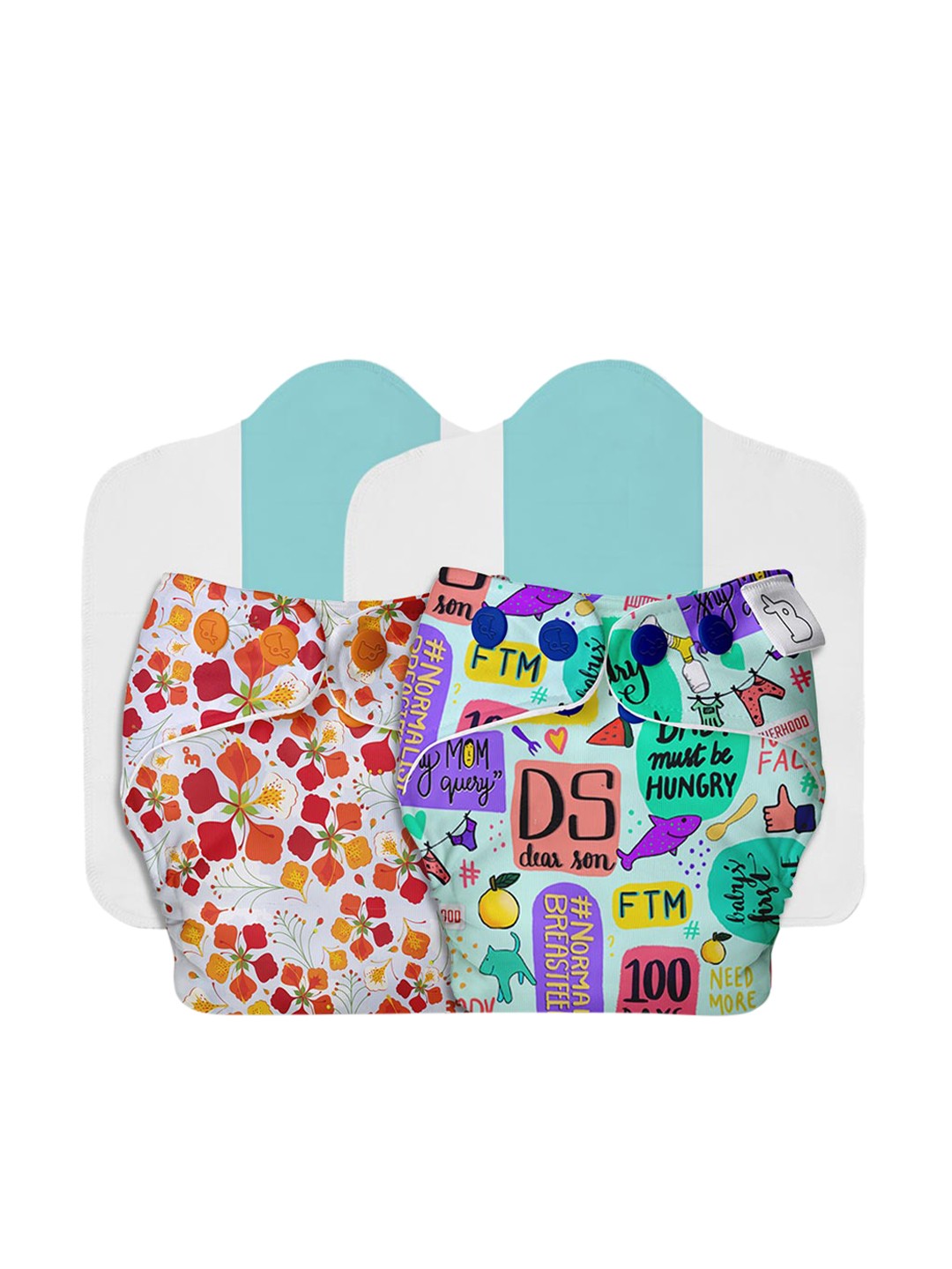 

SuperBottoms Infant Kids Set of 2 NEW UNO Freesize Cloth Sustainable Diaper with 2 Organic Soaker, Multi