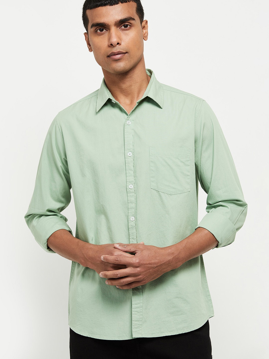 

max Men Green Pure Cotton Casual Shirt