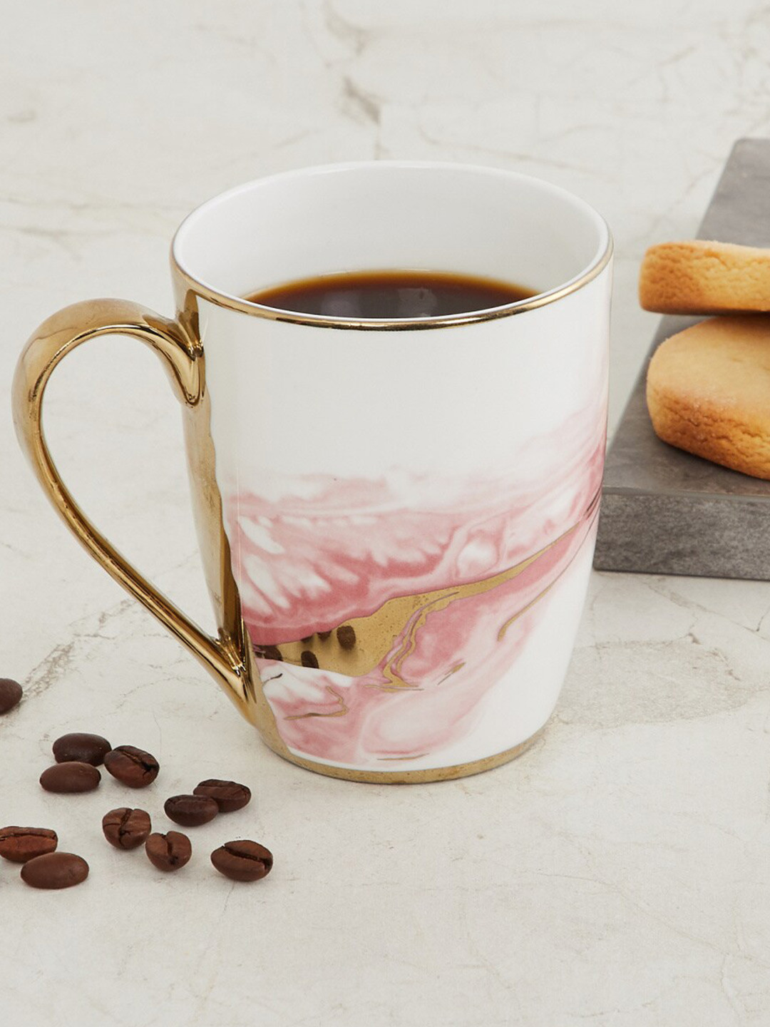 

Home Centre White & Pink Printed Bone China Glossy Mug 340 ml