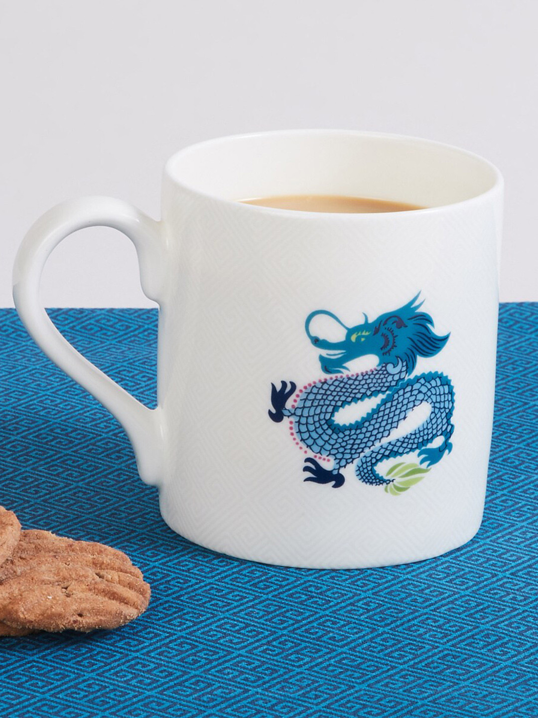 

Home Centre White & Blue Printed Bone China Glossy 350 ML Mug