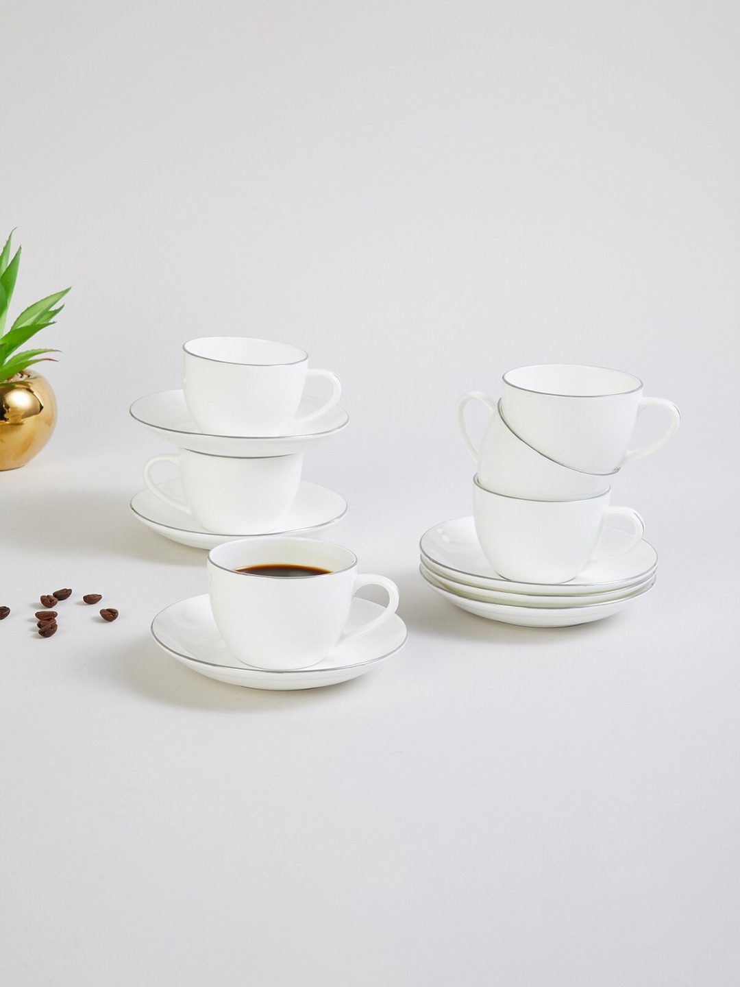 

Home Centre White Solid Bone China Matte Cups and Saucers Set of Cups and Mugs
