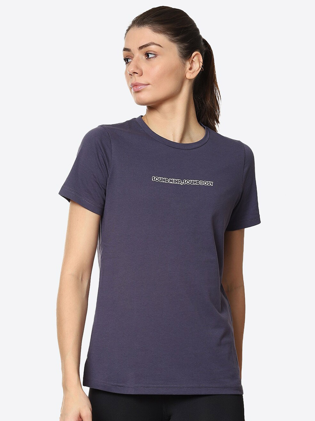 

ASICS Women Blue & White Brand Logo Graphic T-shirt