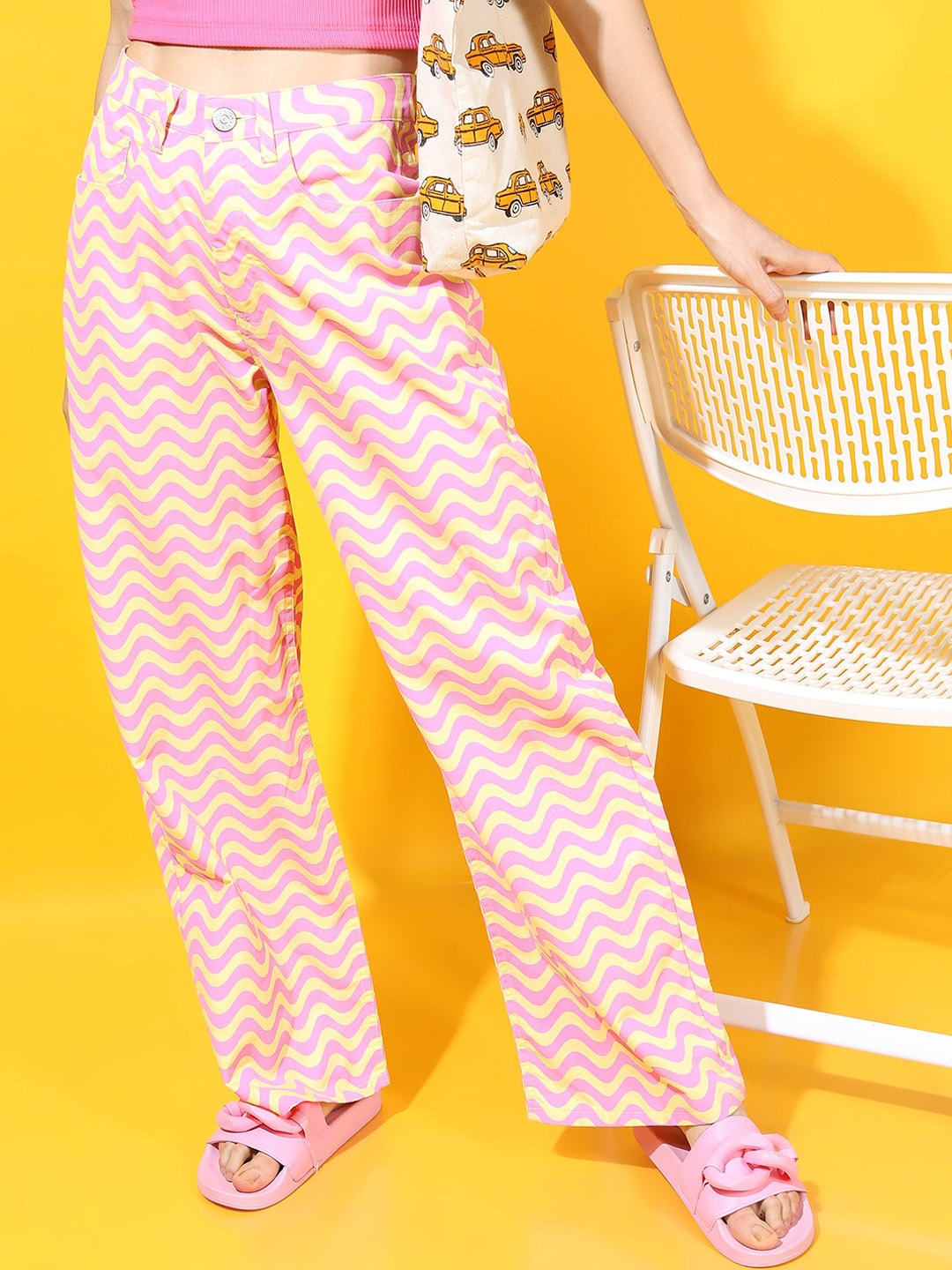 

Tokyo Talkies Women Bright Yellow Geometric Printed Regular Fit Jeans