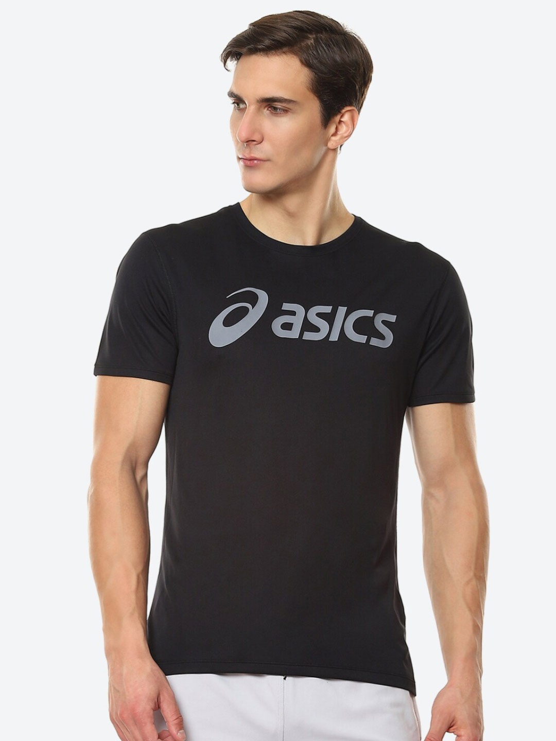 ASICS Silver Men Black Typography Printed Running T-shirt