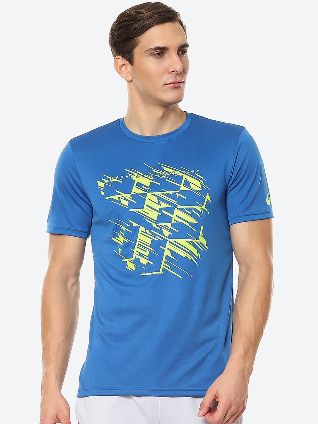 

ASICS Men Blue & Yellow Printed TF GRAPHIC T-shirt