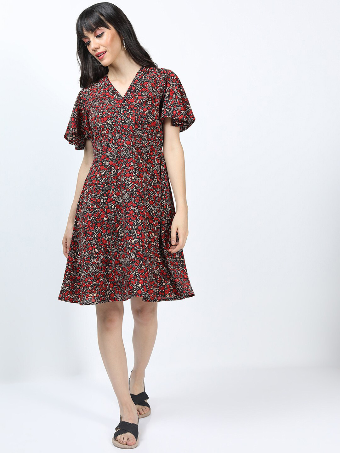 

Tokyo Talkies Black Floral Georgette Dress