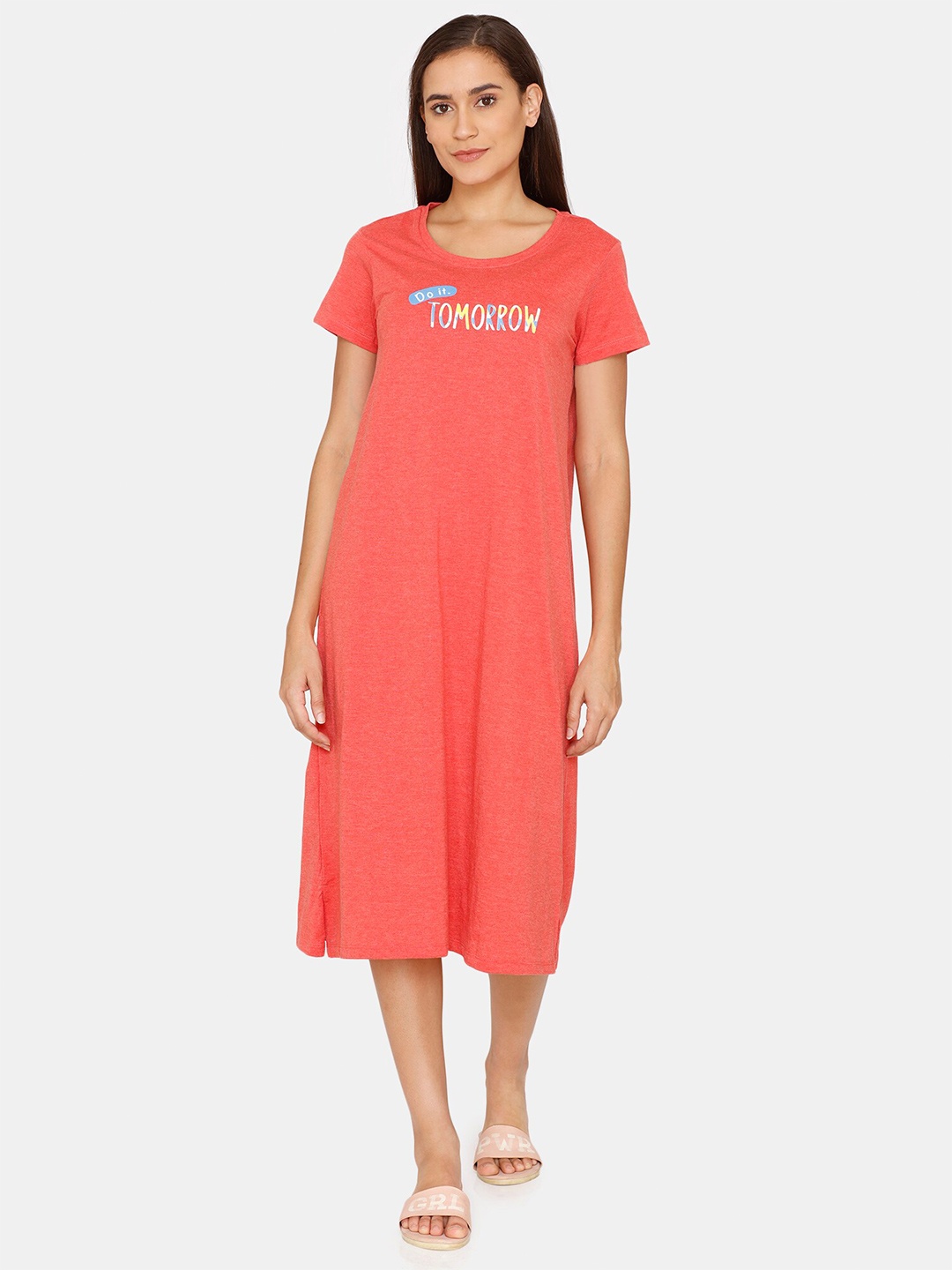

Rosaline by Zivame Pink Printed T-Shirt Nightdress