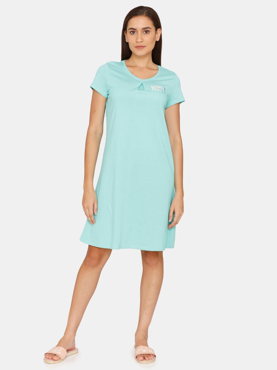 

Rosaline by Zivame Turquoise Blue Solid T-shirt Nightdress