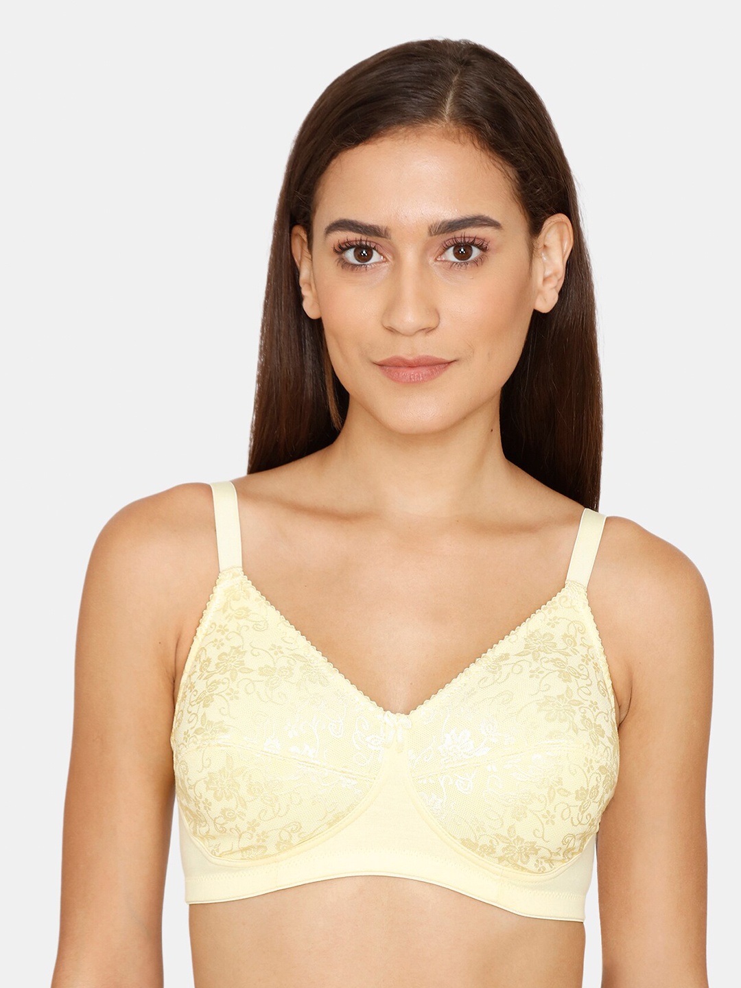 

Rosaline by Zivame Yellow Floral Laced Non-Padded Cut & Sew Bra RO1052FASHYELOW