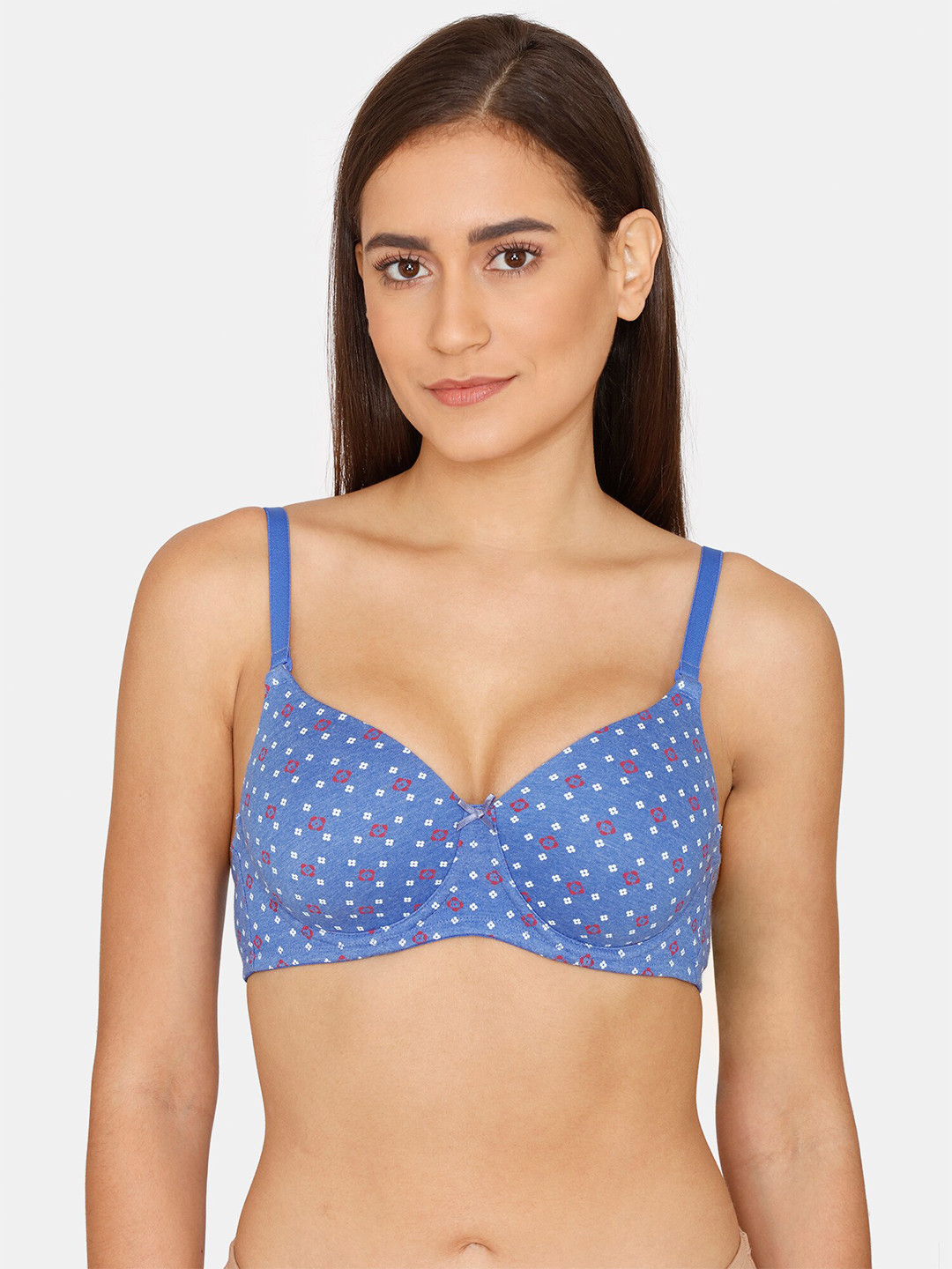 

Rosaline by Zivame Printed Lightly Padded Half Coverage T-Shirt Bra With All Day Comfort, Blue
