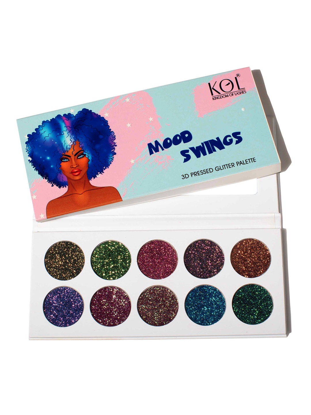 

KINGDOM OF LASHES Mood Swings 3D Pressed Glitter 10 Shades Eyeshadow Palette, Multi