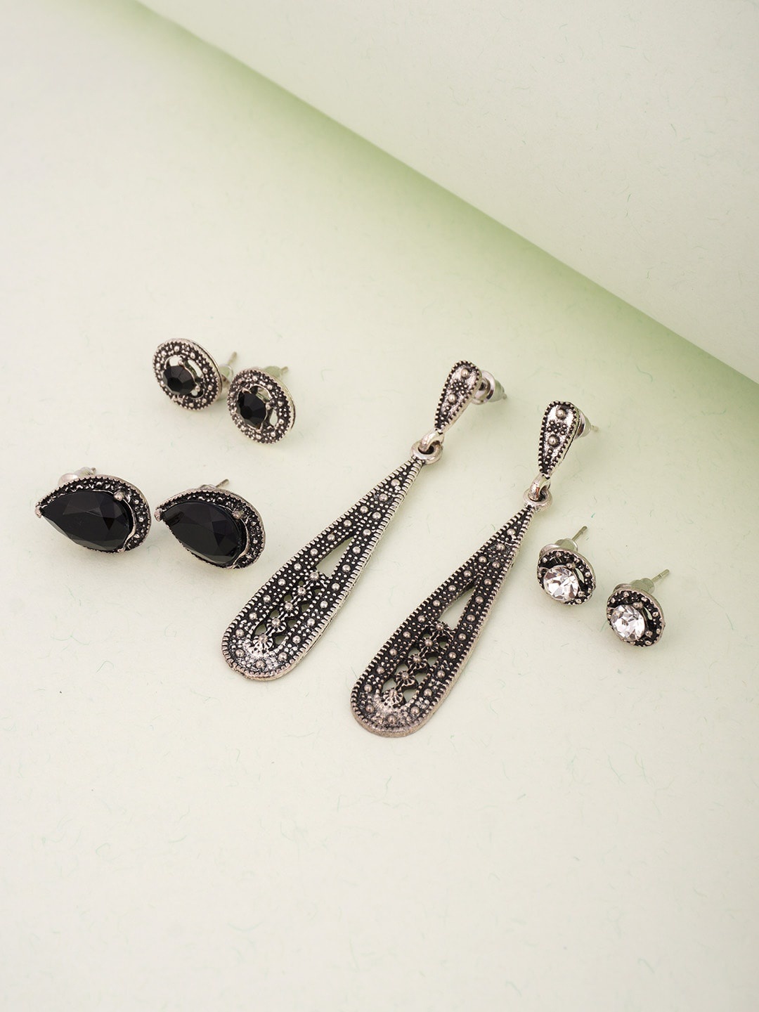 

Ferosh Black & Silver Oxidized Pack of 4 Classic Studs Earrings