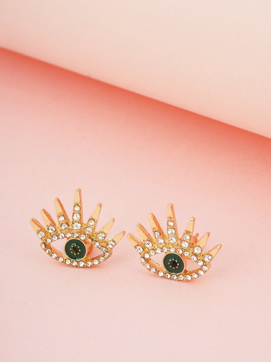 

Ferosh Gold-Toned & Green Evil Eye Classic Studs Earrings