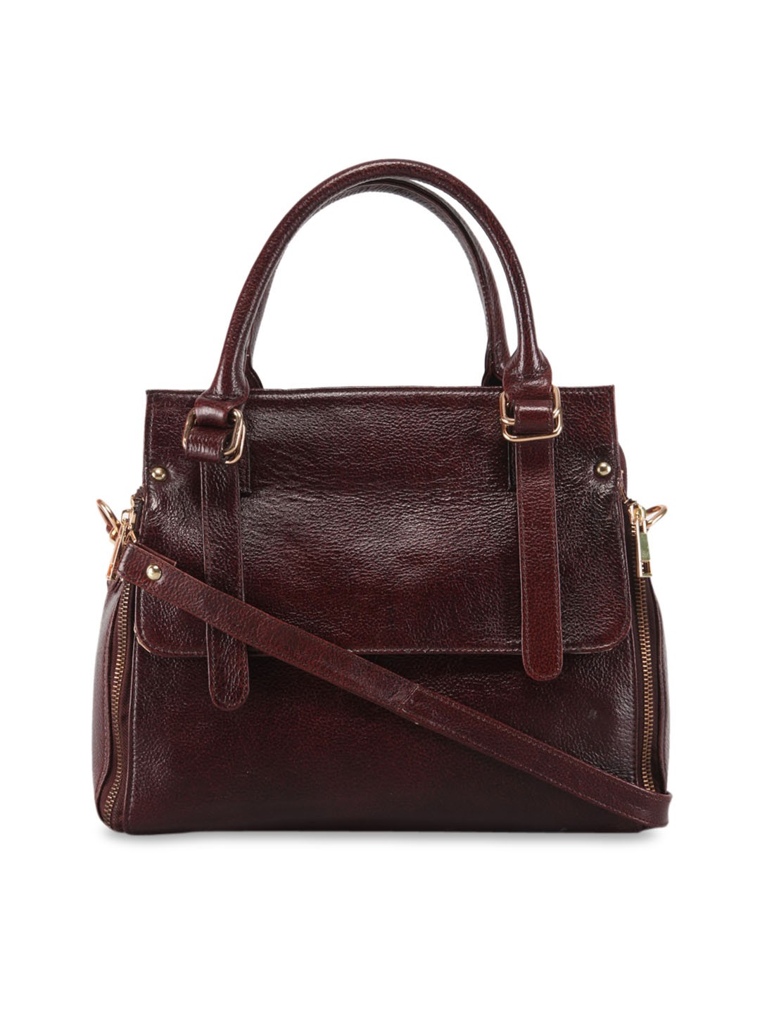 

GENWAYNE Brown Textured Leather Structured Handheld Bag