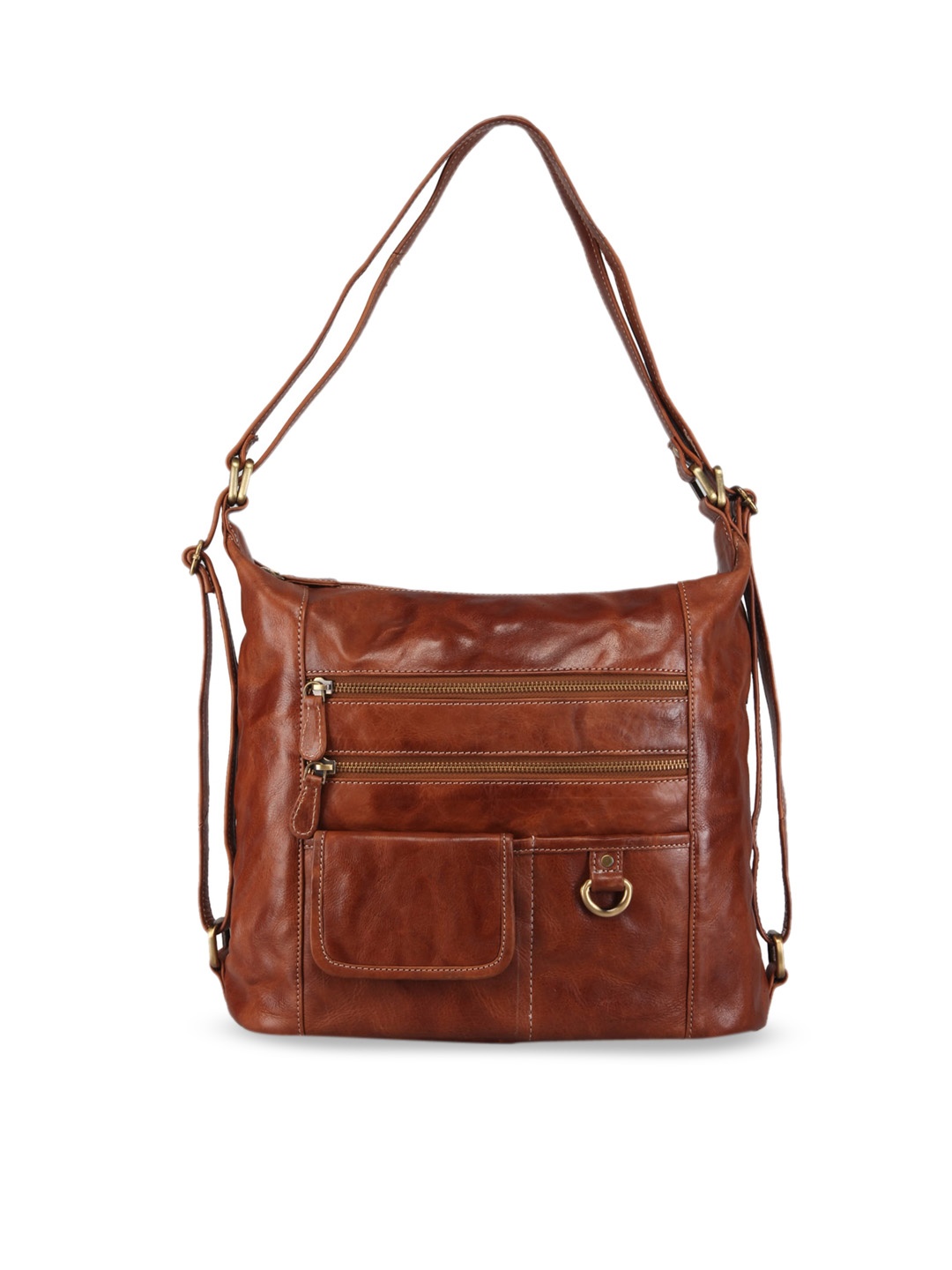 

GENWAYNE Tan Leather Structured Handheld Bag
