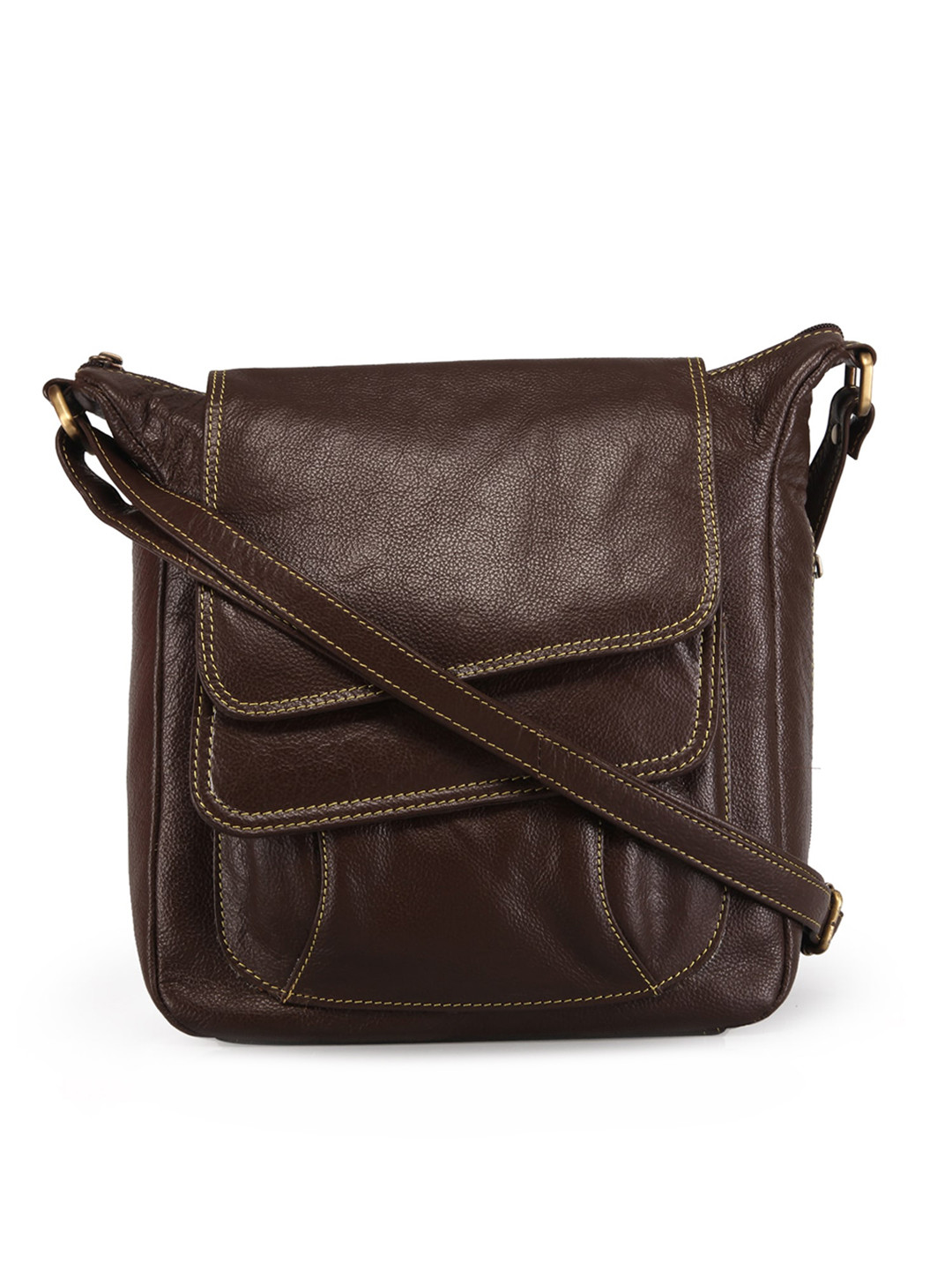 

GENWAYNE Brown Leather Structured Sling Bag
