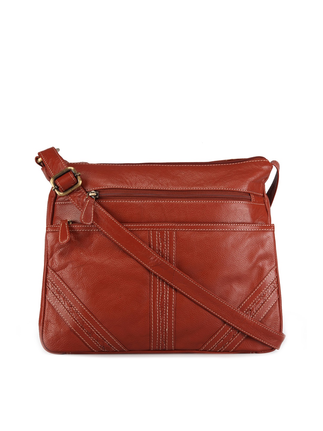 

GENWAYNE Women Tan Textured Leather Structured Sling Bag