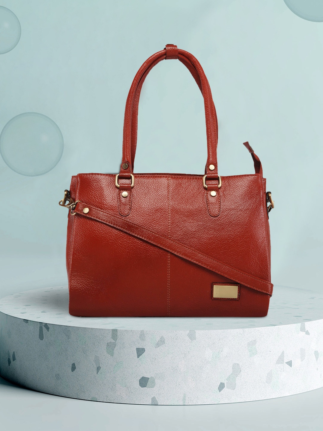 

GENWAYNE Tan Leather Structured Handheld Bag