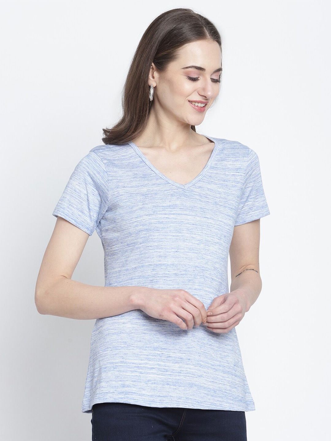 

Rute Women Blue V-Neck Pure Cotton T-shirt
