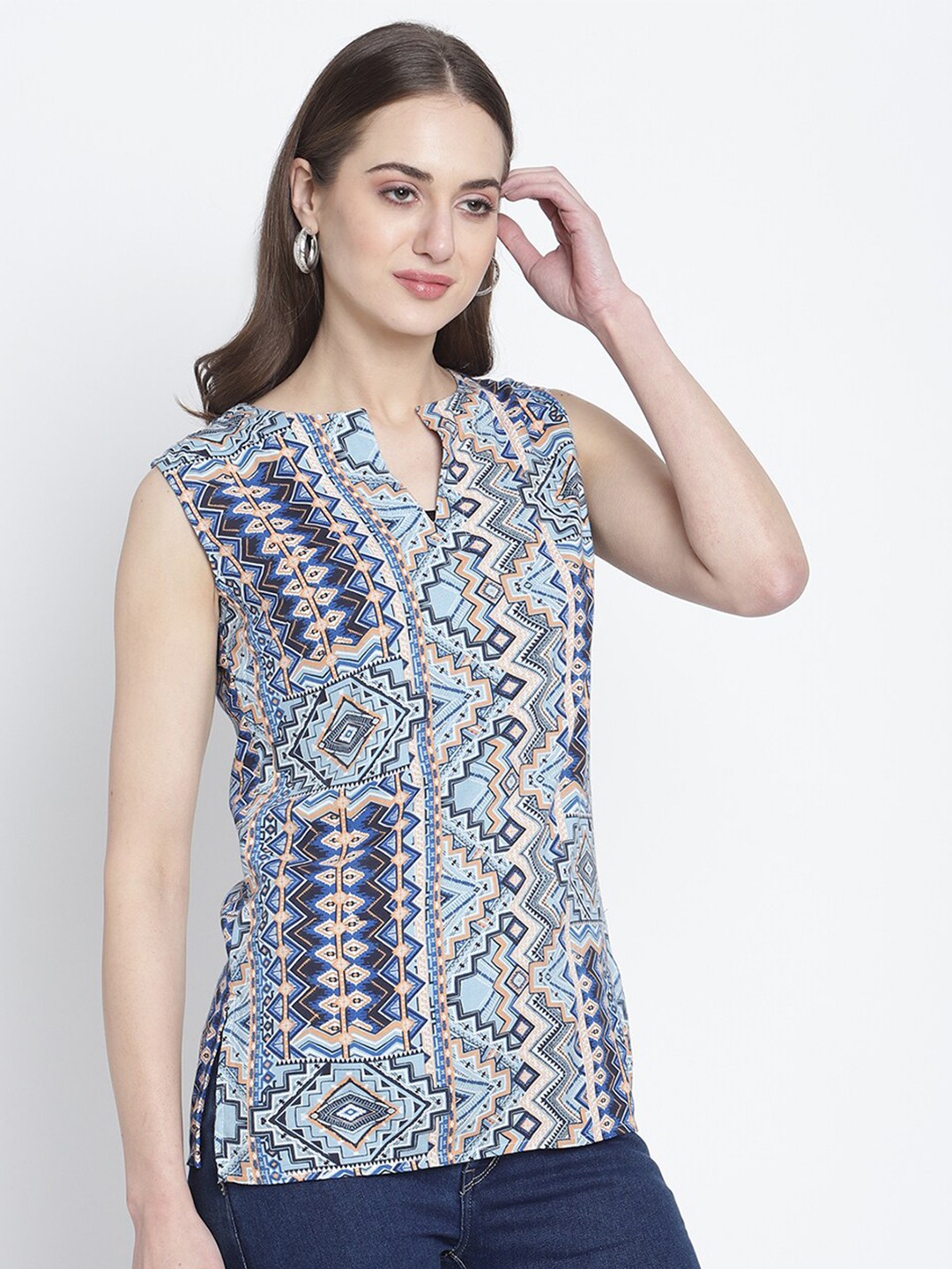 

Rute Women Multicoloured Printed Mandarin Collar Top, Multi