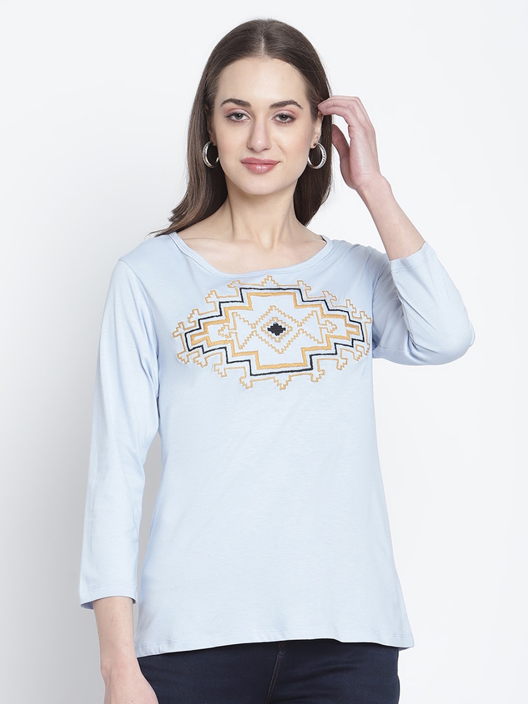 

Rute Women Blue Pure Cotton T-shirt