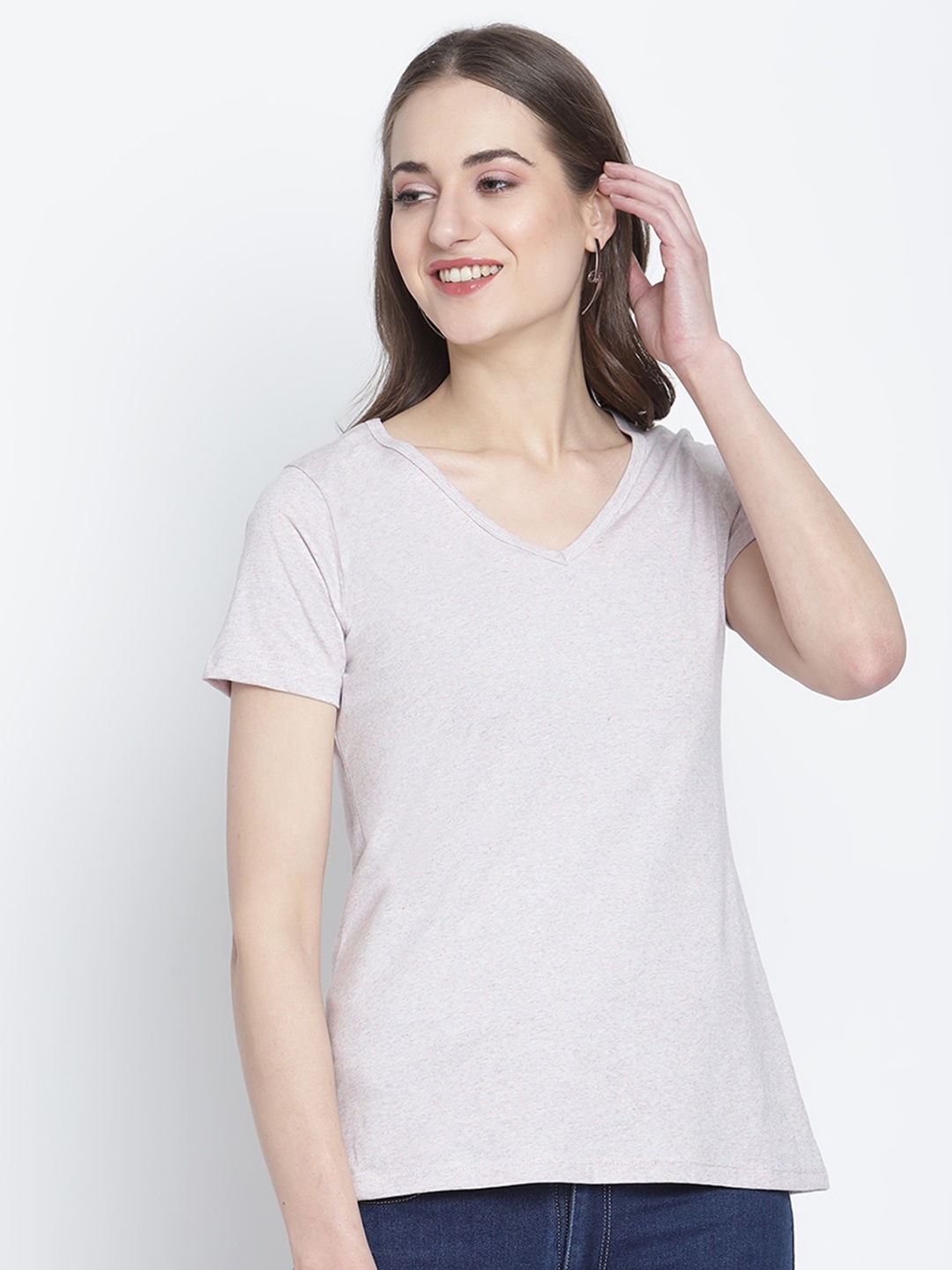 

Rute Women Grey V-Neck Pure Cotton T-shirt