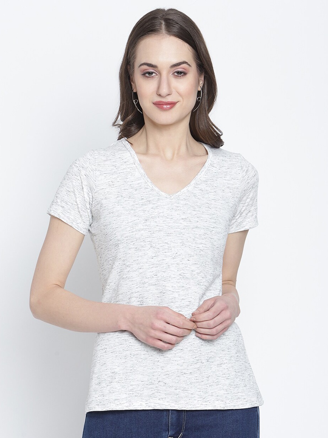 

Rute Women White V-Neck Pure Cotton T-shirt