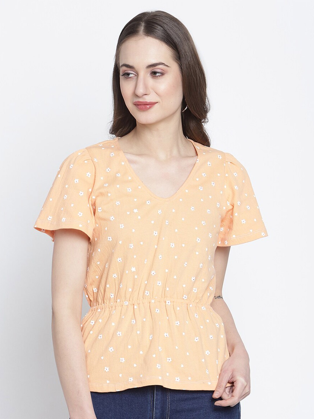 

Rute Orange Floral Print Top