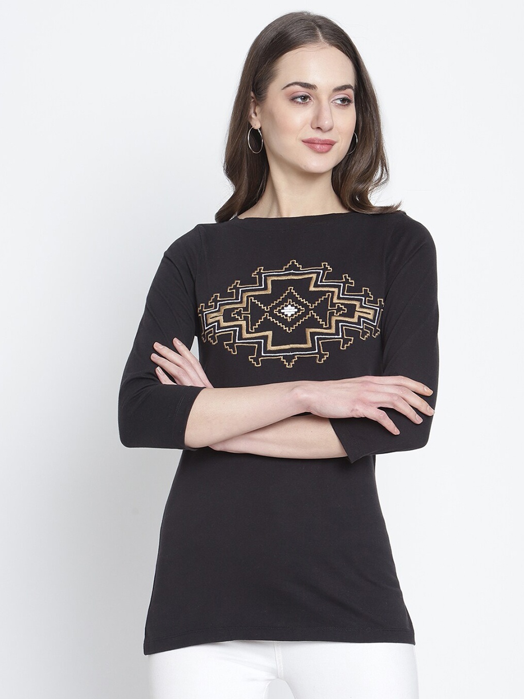 

Rute Women Black & Brown Pure Cotton T-shirt