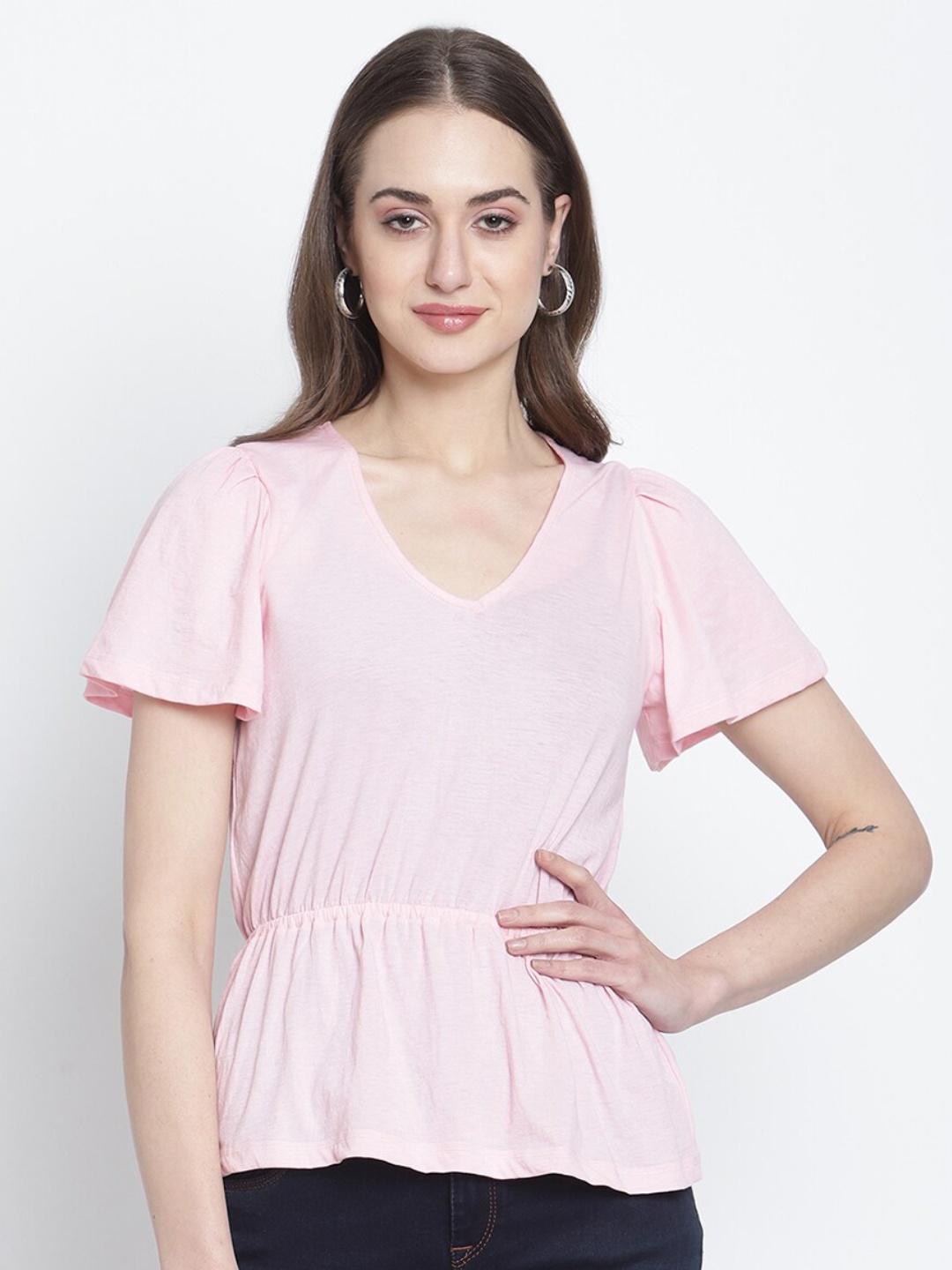 

Rute Women Beige Cinched Waist Pure Cotton Top