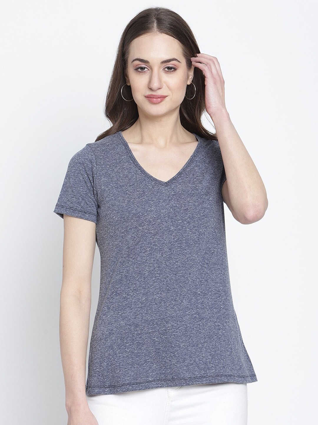 

Rute Women Blue V-Neck Pure Cotton T-shirt