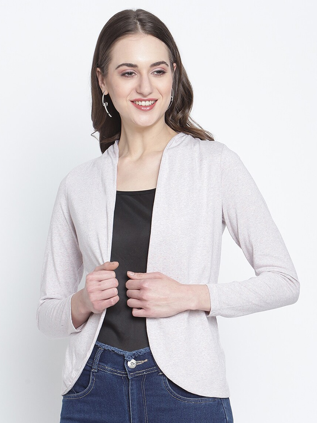 

Rute Women Grey Self Design Open Front Cotton Shrug