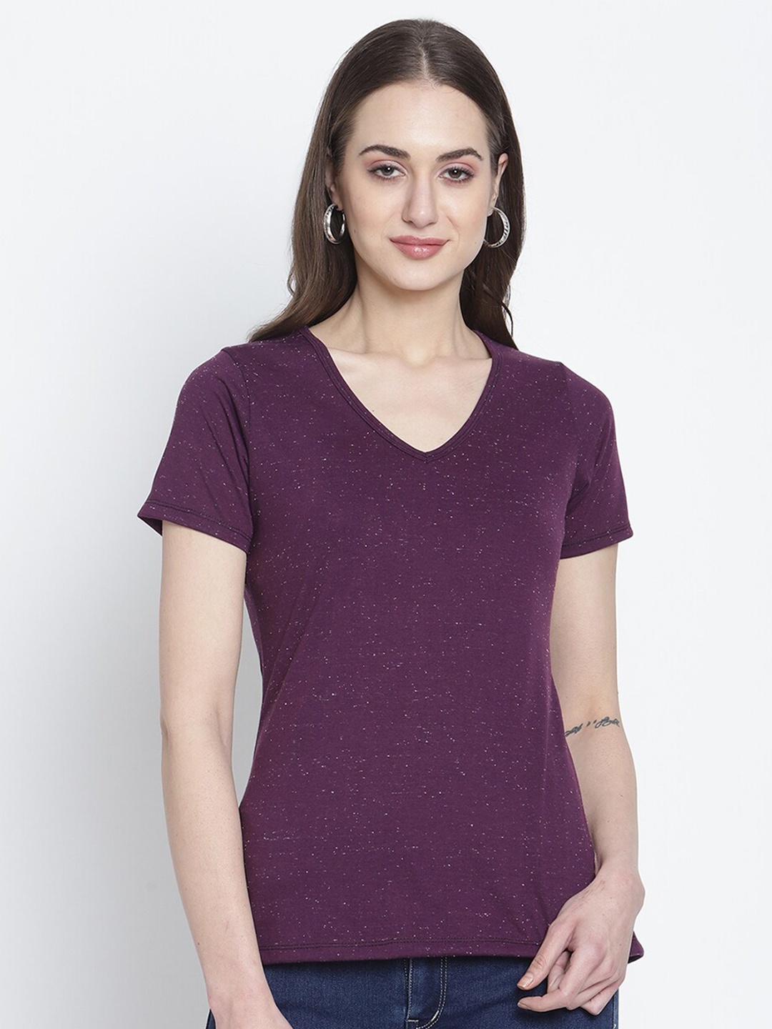 

Rute Women Purple V-Neck Pure Cotton T-shirt