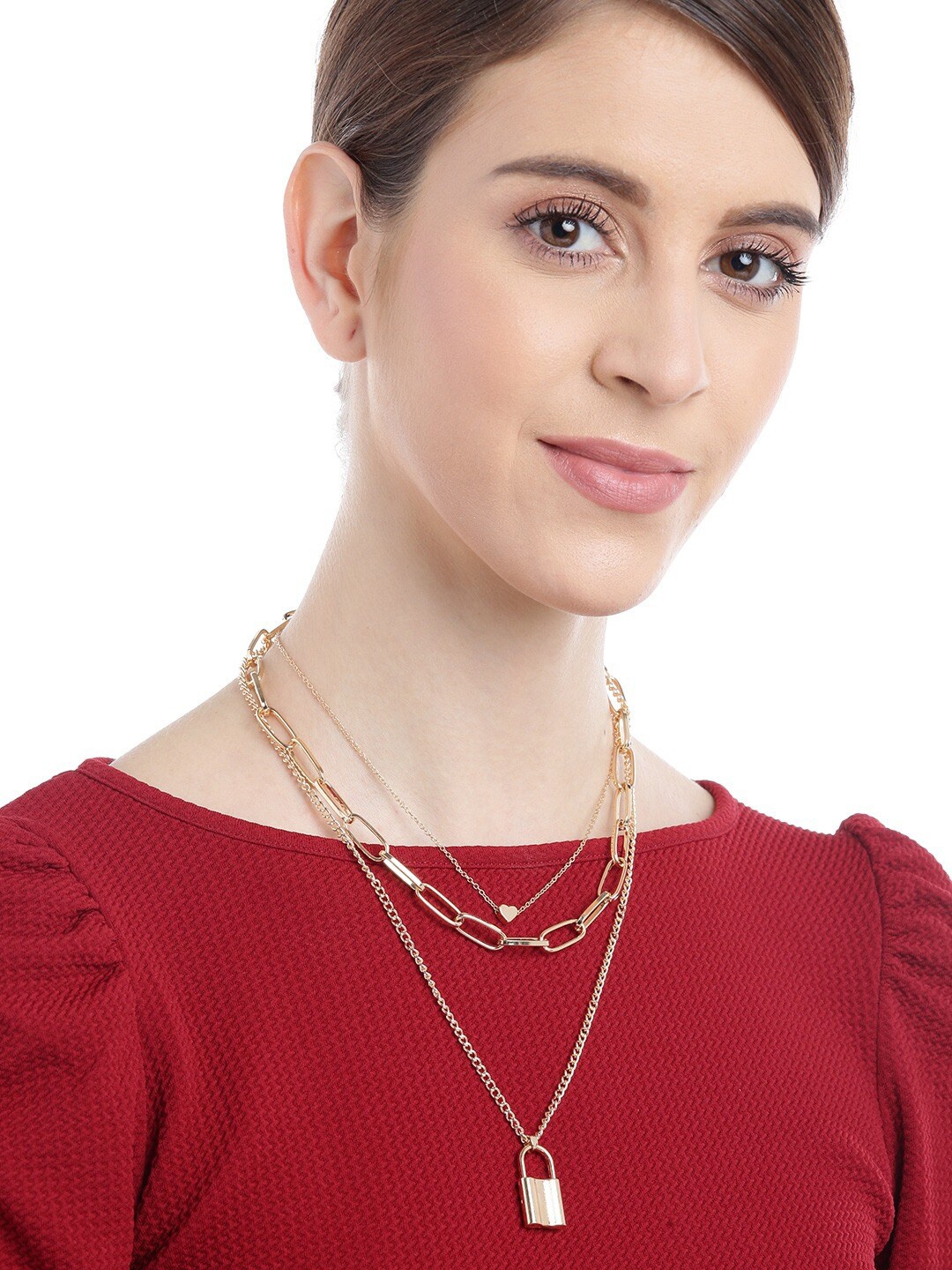 

YouBella Gold-Toned Gold-Plated Lock Shaped Layered Necklace