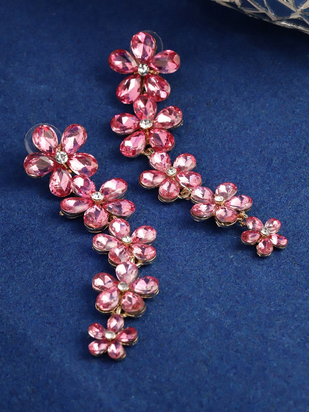 

YouBella Gold-Plated Pink Contemporary Drop Earrings